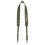 The Hantler's handmade green leather neck strap wich can be personalized with your own name on the metal tag.