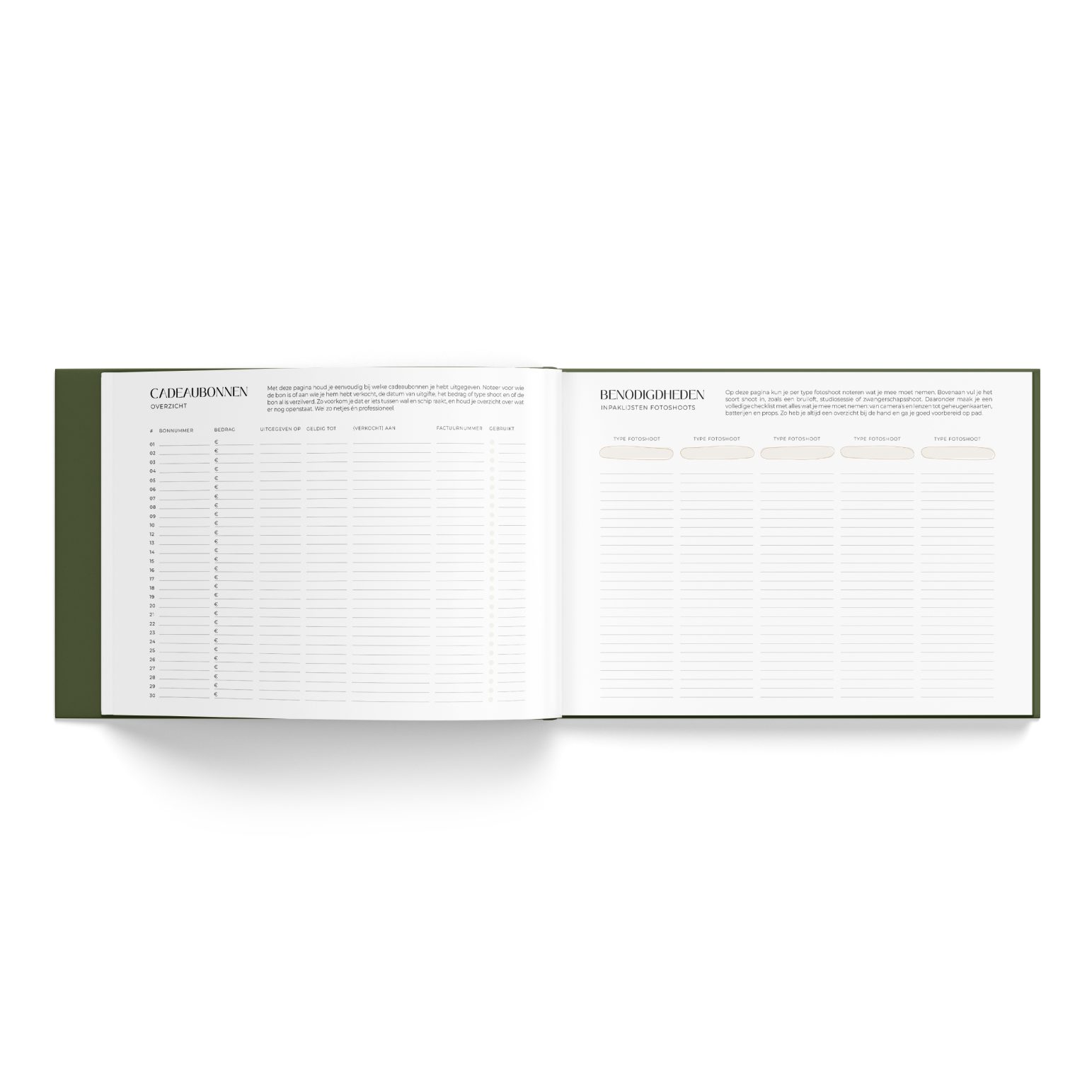 Viewfinder fotografie agenda – inpaklijst en handige checklists voor fotoshoots