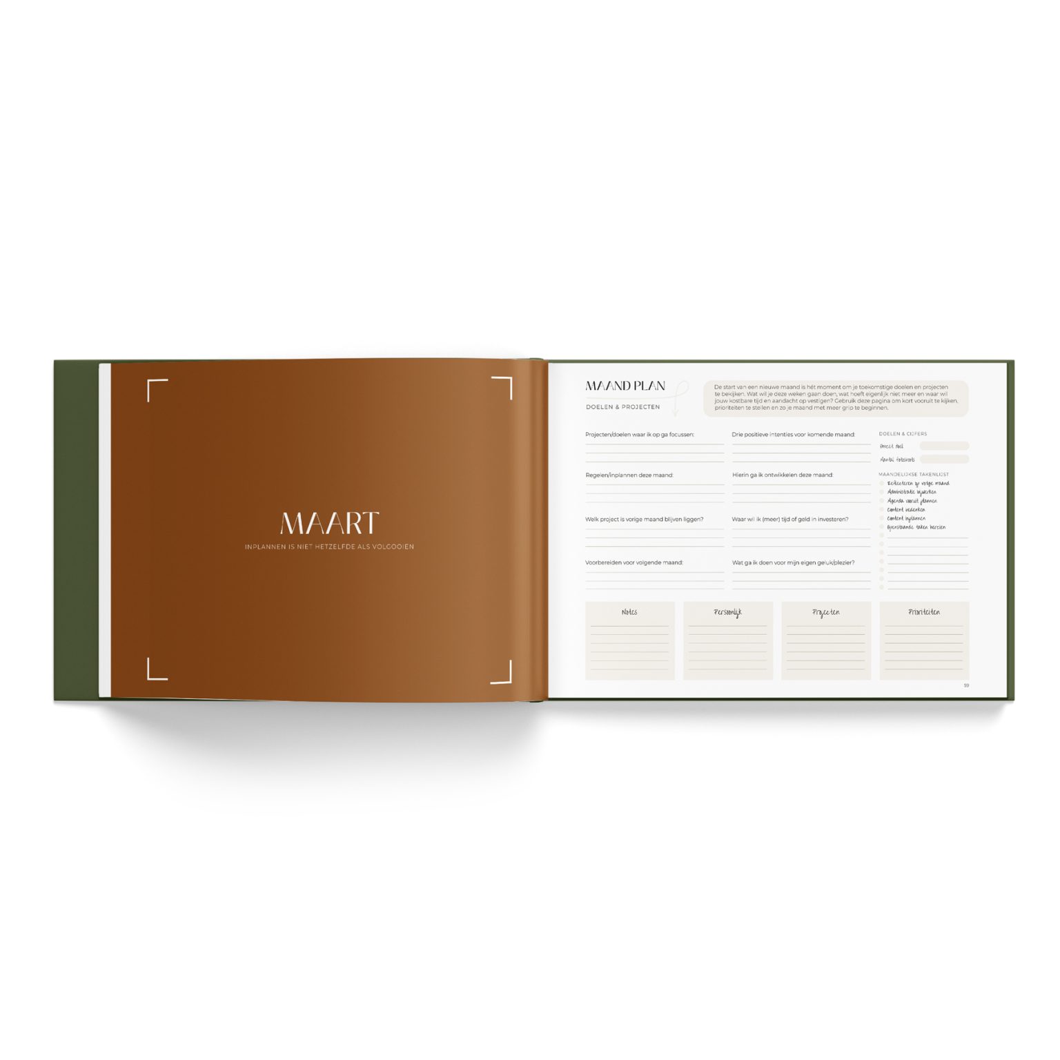 Viewfinder fotografie agenda – maandoverzicht en doelenpagina voor fotografen